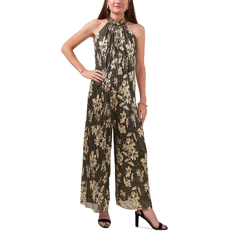 Wardrobe Refresh Petites Womens Metallic Sleeveless Jumpsuit