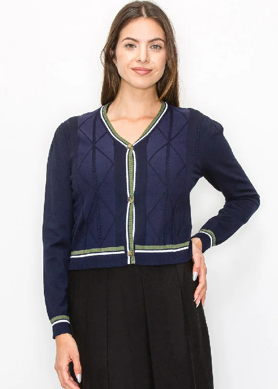 Colorful Clothing Classic Navy Cable-Knit Cardigan