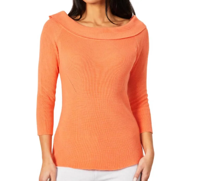 Graceful Movement Off The Shoulder Ribbed Detail Top In Melon