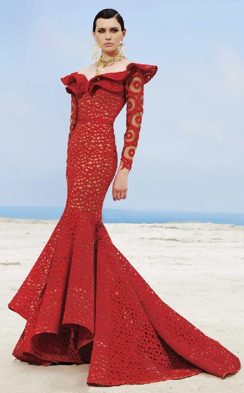 Eclectic Style Wardrobe MNM Couture - Off Shoulder Well Detailed Fitted Mermaid Gown 2345