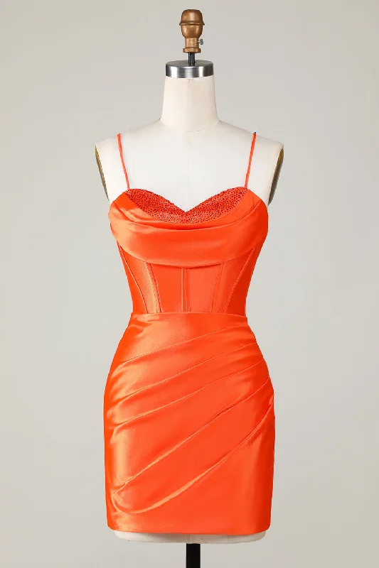 Fashion Forward Style Sparkly Orange Beaded Corset Tight Short Homecoming Dress