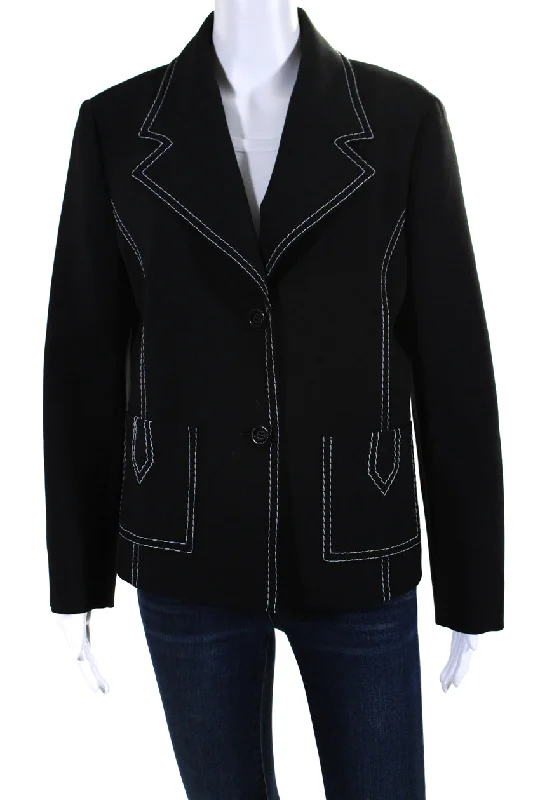 Bold Fashion Moschino Boutique Womens Contrast Stitched Two Button Blazer Jacket Black Sz 12