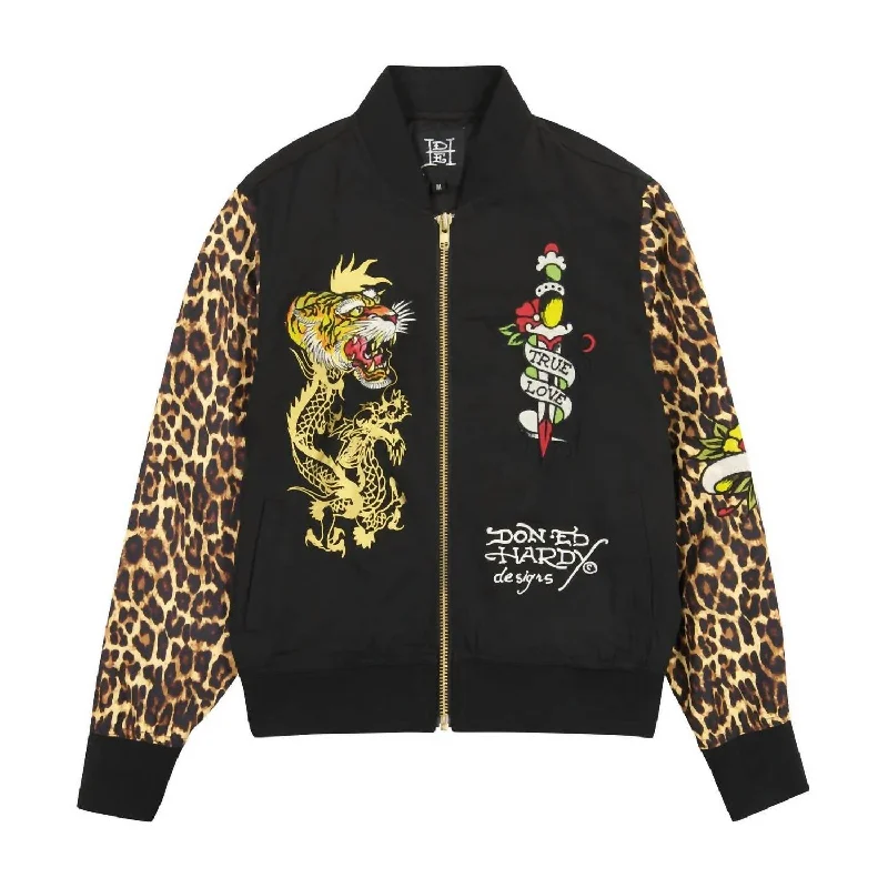 Style Upgrade Women's Tiger Dagger Souvenir Jacket In Black Leopard