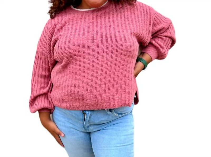 Update With Cottagecore Styles Kennedy Contrast Color Detail Neck Sweater Top In Pink