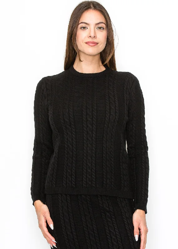 Casual Fashion Black Cable Texture Sweater