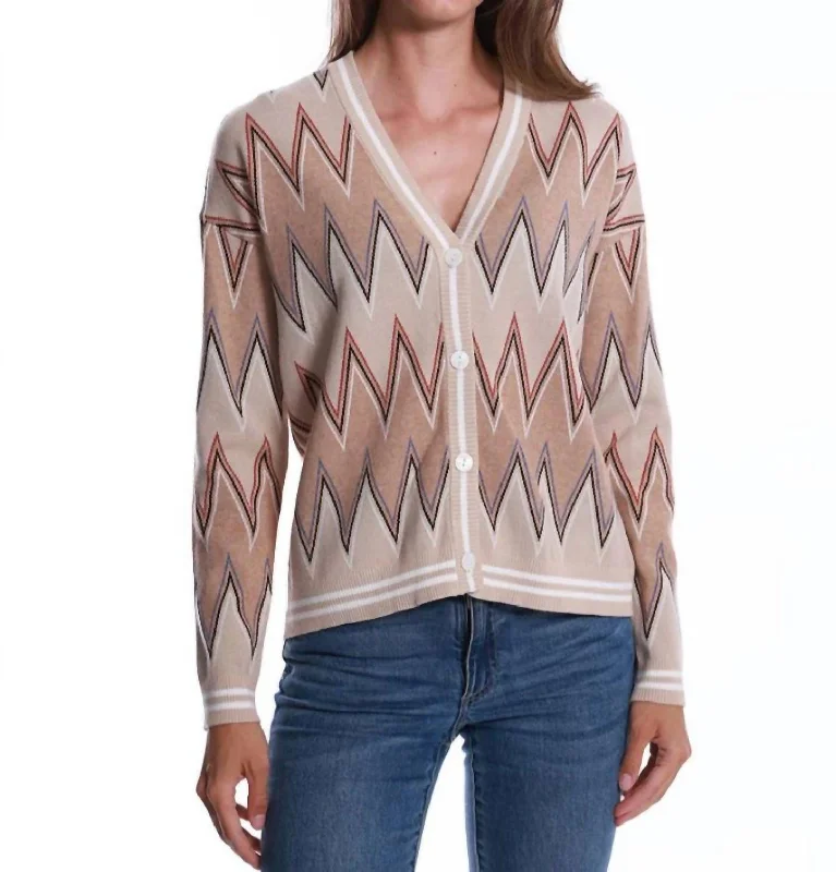 Trendy Fashion Sale Viscose Blend Chevron Cardigan In Multi-Colored