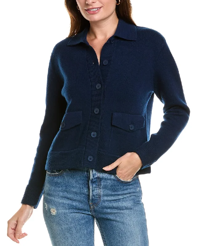 Classic Timeless Elegant Style Forte Cashmere Double Knit Crop Rib Trim Wool & Cashmere-Blend Shacket