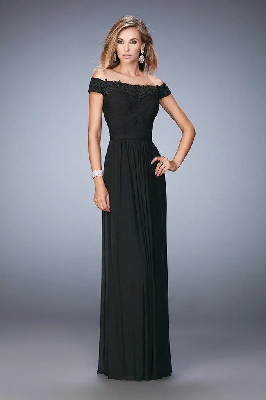 Versatile Wardrobe Essentials La Femme - 21979SC Embellished Off Shoulder Ruched Sheath Gown