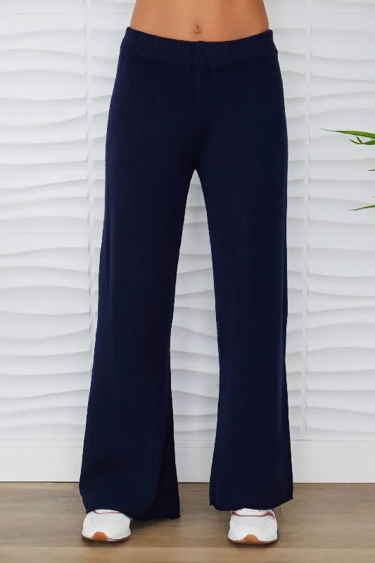 Stylish Statements Knit Cozy Flared Pant In Navy