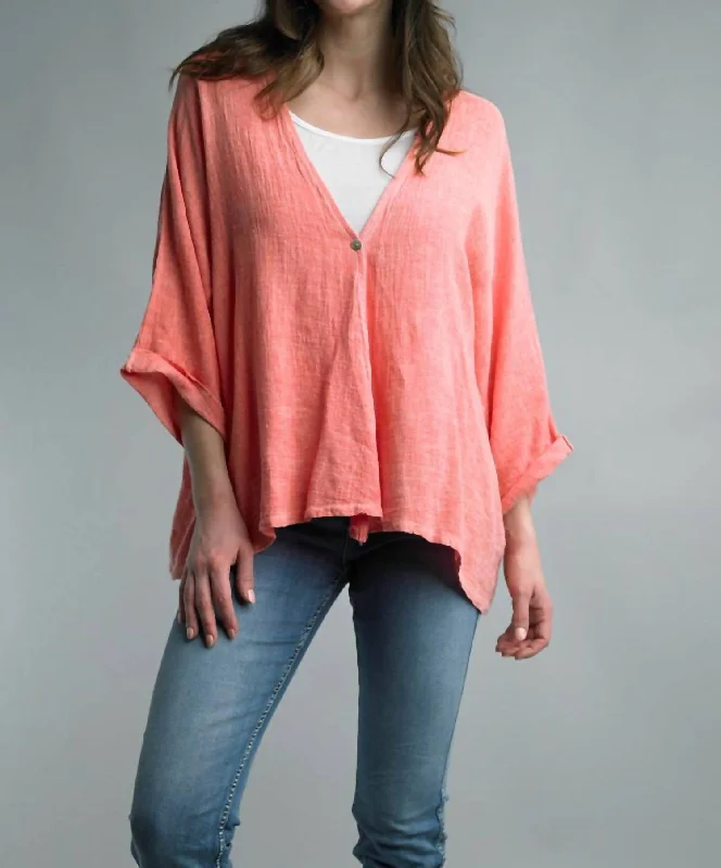 Vibrant Femme Fashion One Button Oversized Jacket In Bright Coral