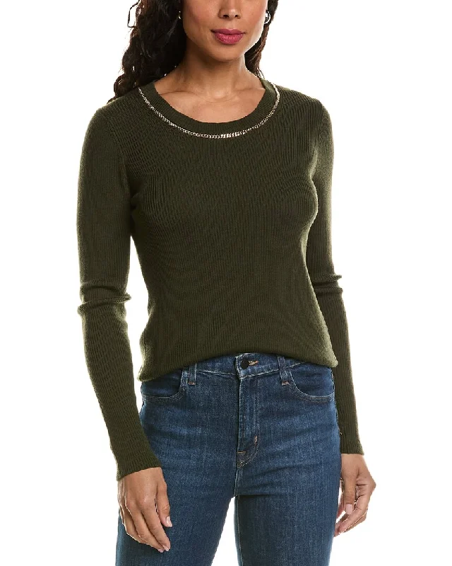 Stylish Spring Fashion Elie Tahari Chain Trim Wool Sweater