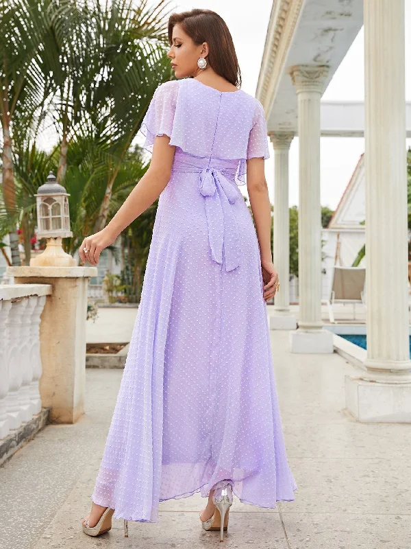 Romantic Detailing TastyHottie - V Neck Short Purple Maxi Long Party Dress