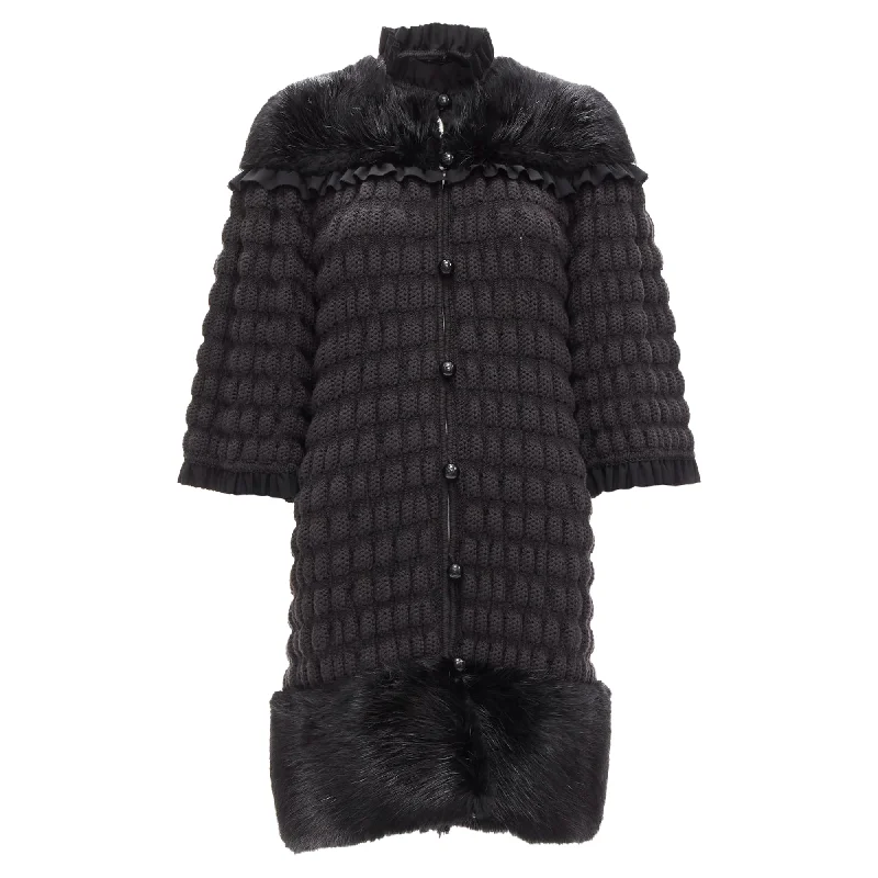 Relaxed Style Fendi fur panel virgin wool crochet chunky knit coat