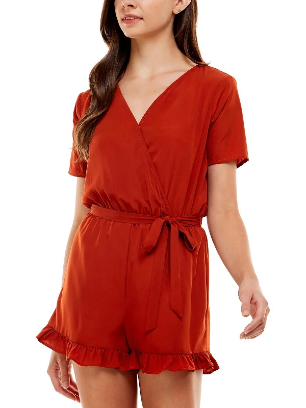 Massive Savings Juniors Womens Ruffled Belted Romper