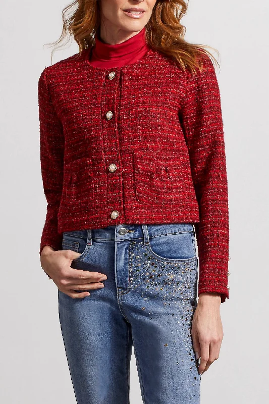 Cutting Edge Fashion Tweed Jacket In Earth Red