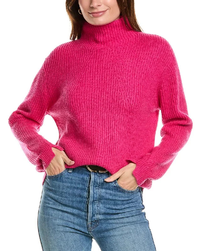 Rocker Chic Fashion Forte Cashmere Fashioned Rib Funnel Neck Wool & Cashmere-Blend Sweater