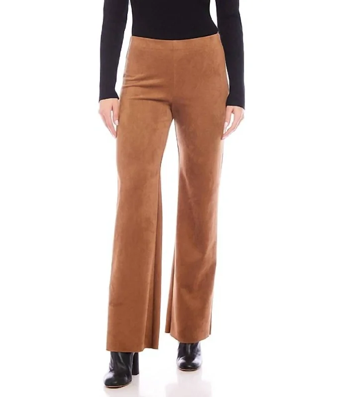 Beat The Heat In Tropical Styles Stretch Faux Suede Presley Wide Leg Pant In Cognac