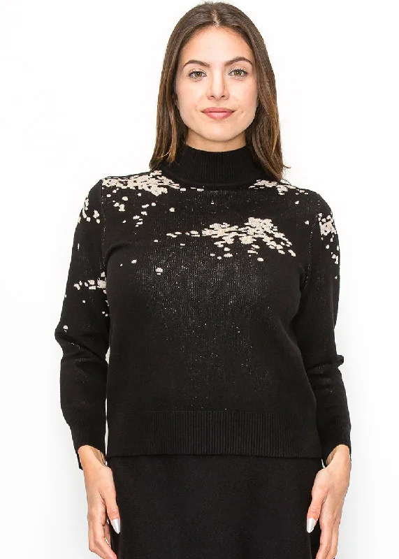 Premium Style Black Sweater with Artistic Cream Accents