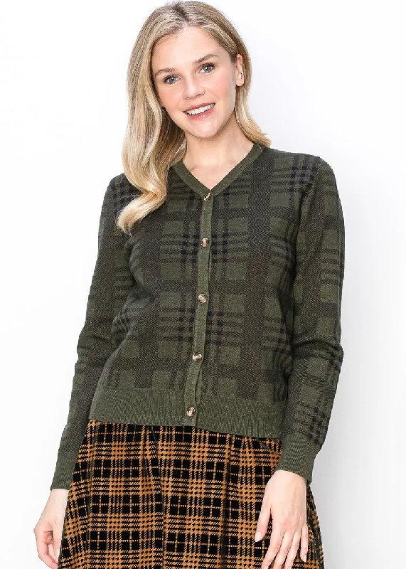 Sophisticated Outfits Classic Olive Plaid Cardigan