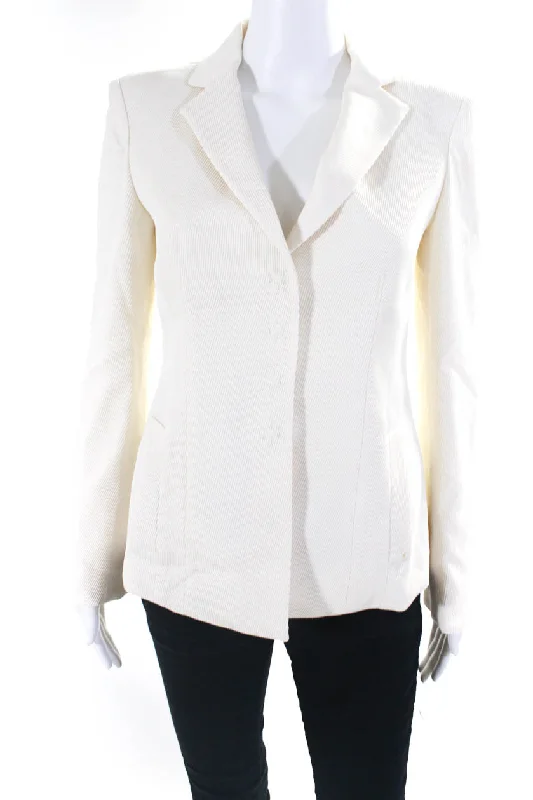 Trendy Women's Wear Armani Collezioni Womens Four Button Pleated Blazer Jacket White