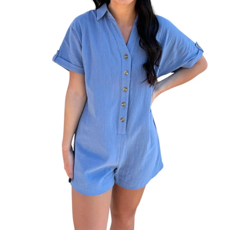 Y2K Nostalgic Fashion Look Button Down Shirts Romper In Blue