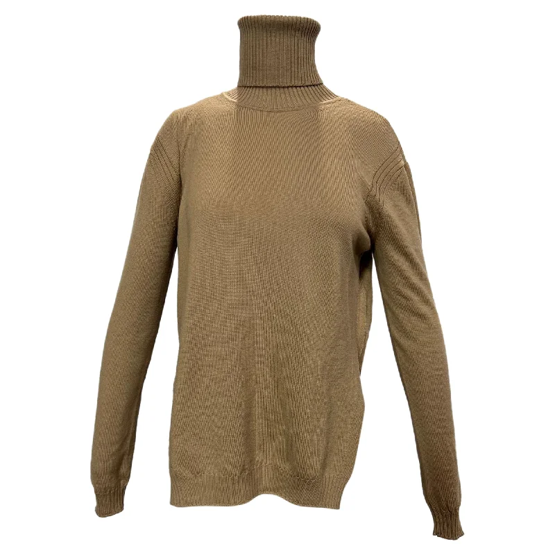 Timeless Elegance Redefined N21 Turtleneck Long Sleeve Sweater in Brown Wool