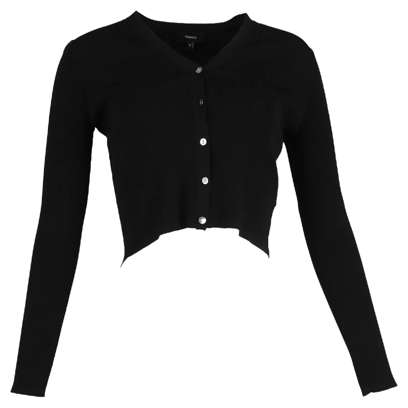 First Order Discount Theory Cropped Cardigan in Black Wool