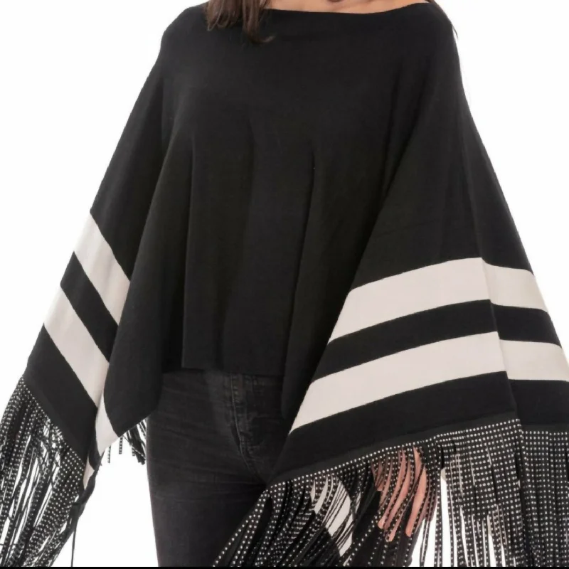 Big Savings Studded Fringe Cape In Black