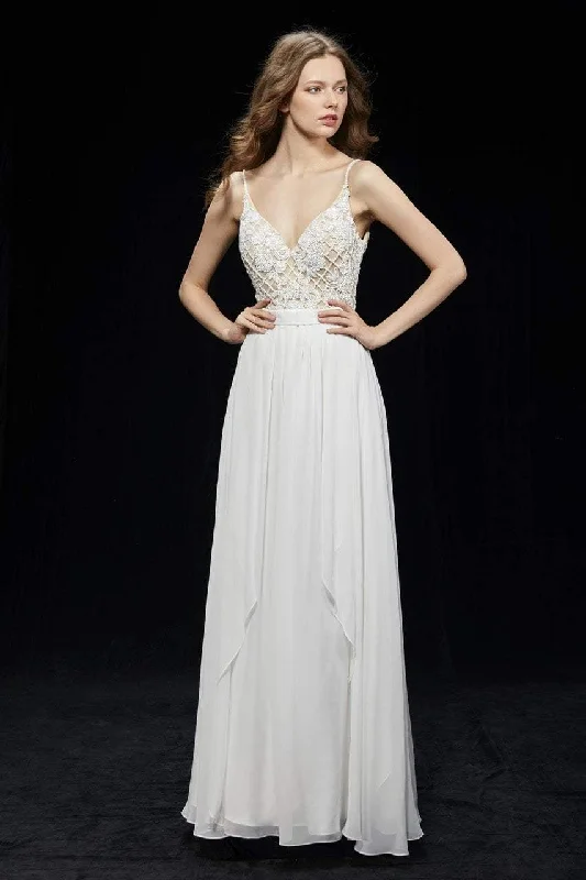 Chic Style, Always In Vogue Angela & Alison - Deep V-Back Slender Chiffon Gown 81007SC