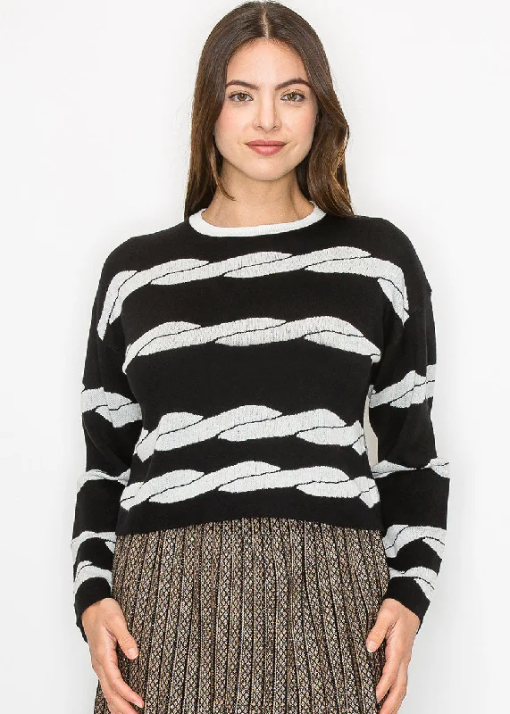 Elegant Styles Black & White Swirl Sweater