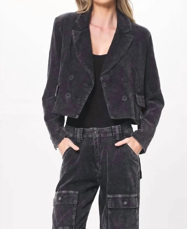 Wardrobe Update Cropped Cord Blazer W/ Cargo Pocket In Black