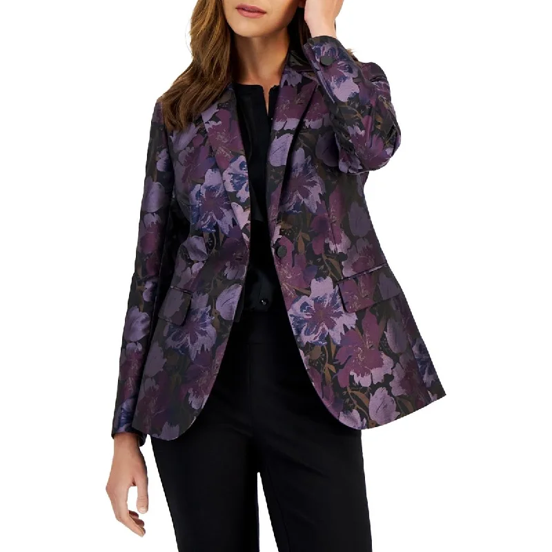 Classic Charm Womens Floral Print Polyester One-Button Blazer