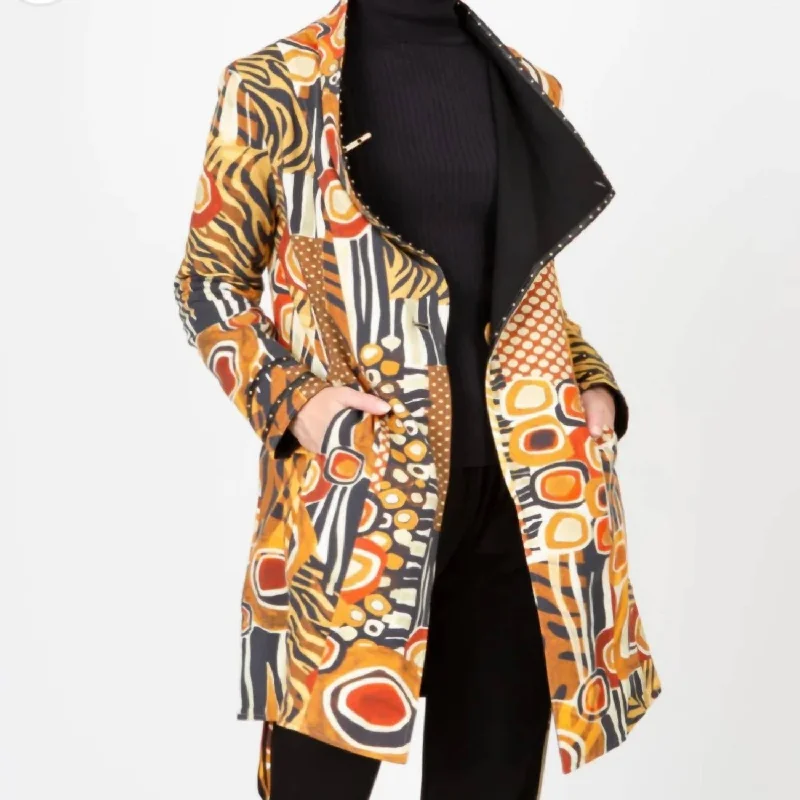 End Of Season Sale Reversible Abstract Animal Mix Car Coat In Multi