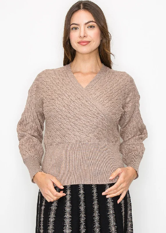 Hot Styles Taupe Cable-Knit Wrap Sweater