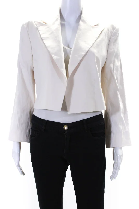 Sophisticated Fashion Frame Womens Clean Cropped Open Front Blazer Jacket Linen Beige