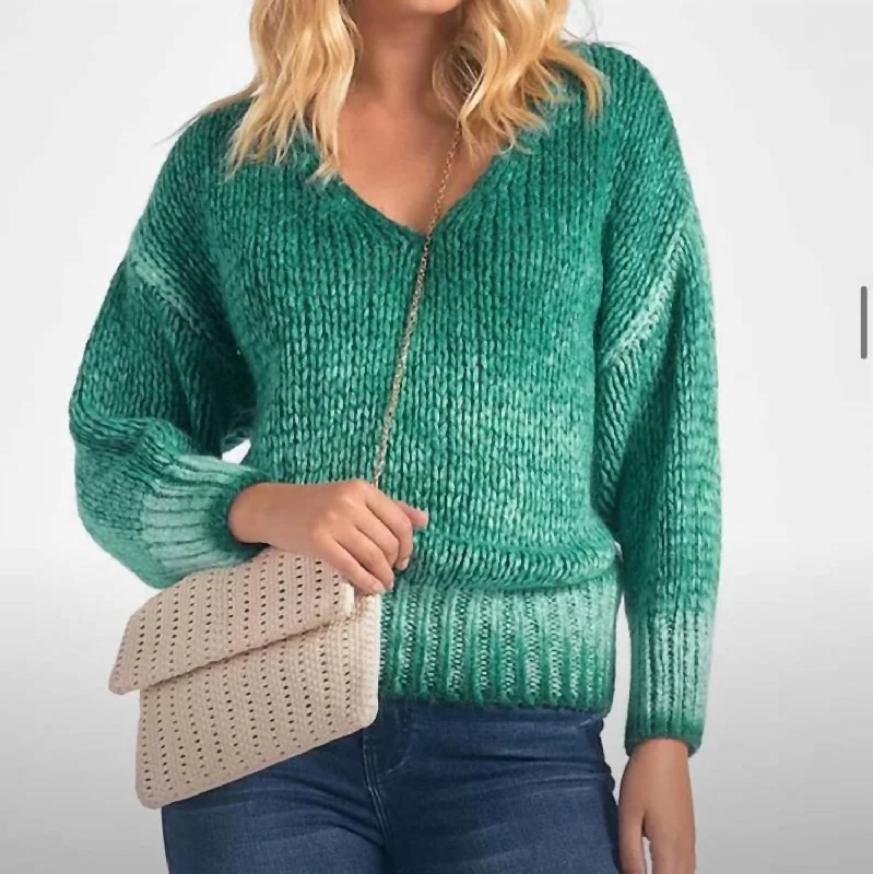 Big Savings On Rustic Countryside Styles V Neck Chunky Sweater In Green