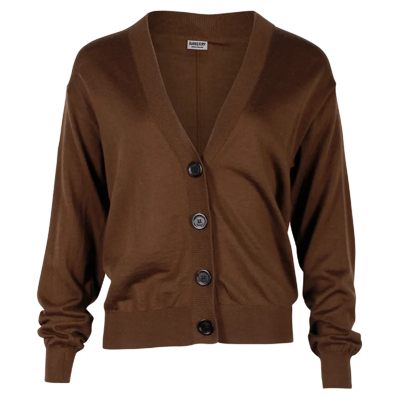 Special Occasion Wear Burberry Elbow Patch Cardigan in Brown Merino Wool