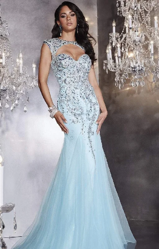 Unleash Your Style Panoply - 14766SC Cap Sleeves Front Cutout Trumpet Gown