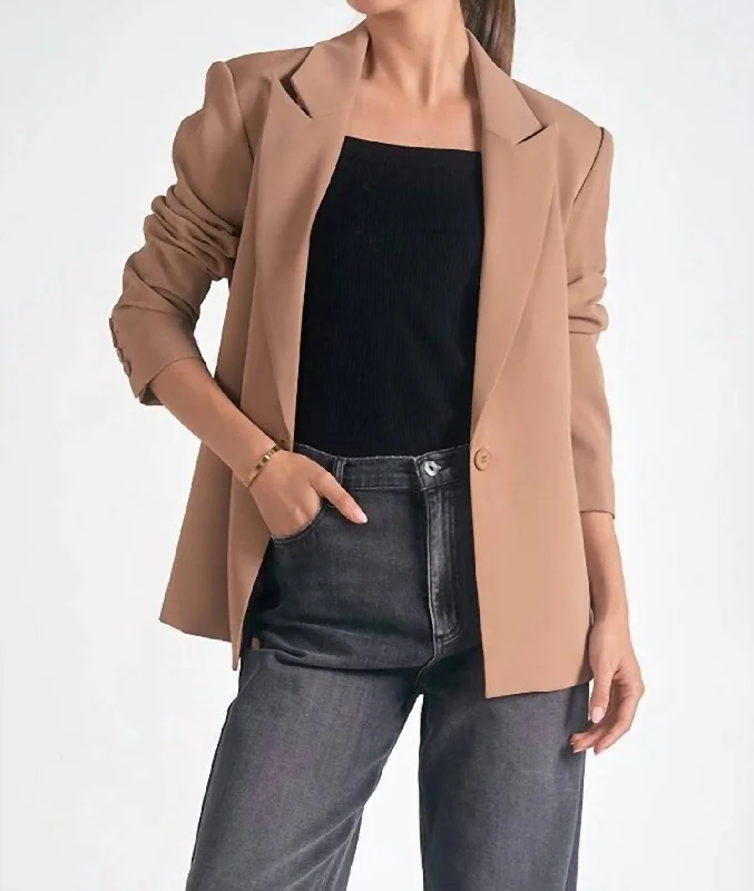 Minimalist Office - Ready Style Wide Lapel Blazer In Tan