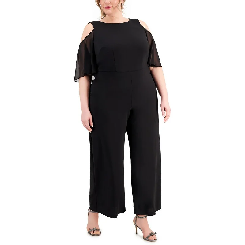 Inspired By You, Designed For You Plus Womens Wide Leg Cold Shoulder Jumpsuit