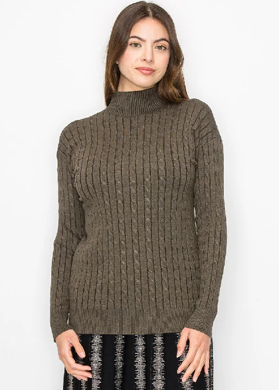 Fashion Essentials Olive High Neck Cable Sweater