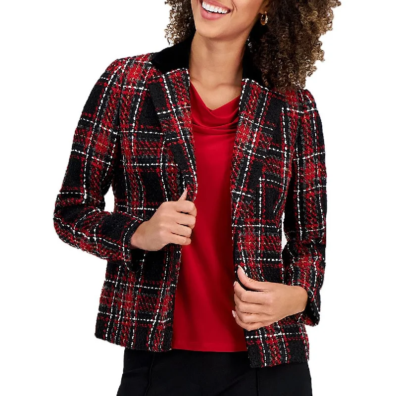 Limited Time Offer Womens Collar Tweed Open-Front Blazer