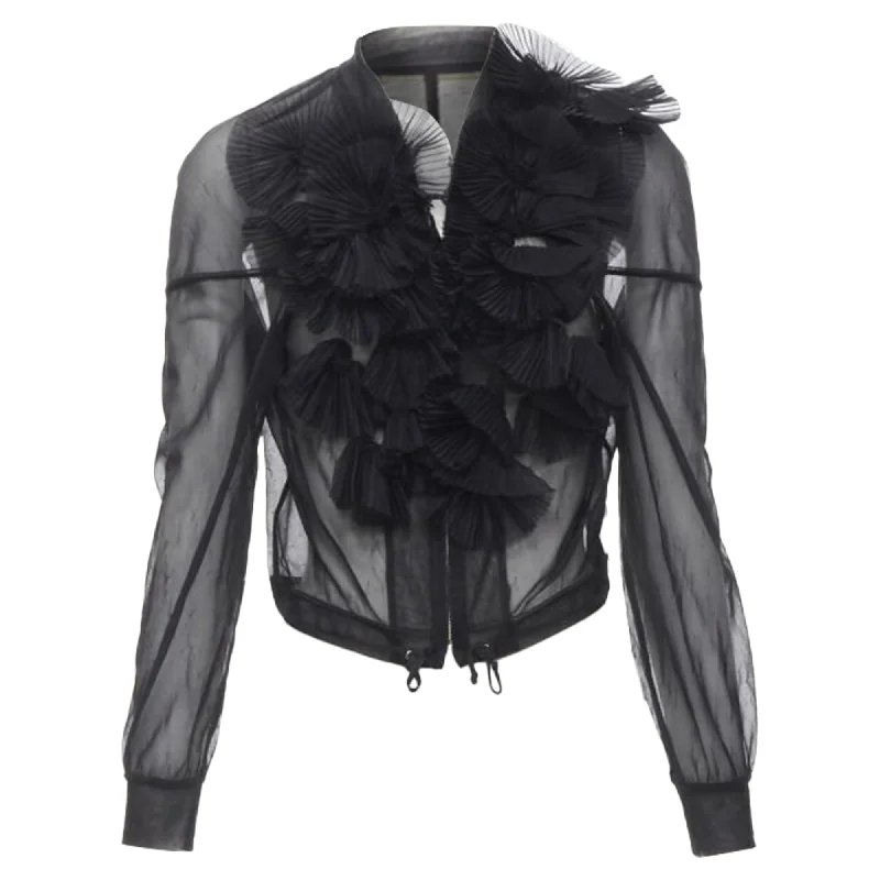 Chic & Cozy Collection Comme Des Garcons sheer pleated ruffle bomber jacket