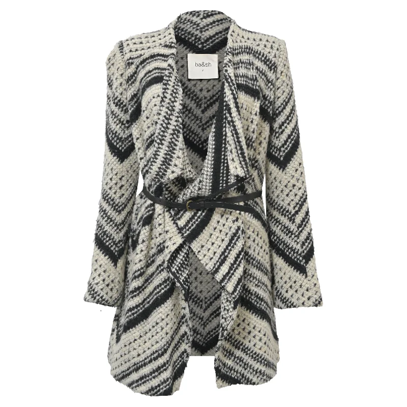 Spring Fashion Ba&Sh Ilda Open Knit Belted Cardigan in Black and White Polyester