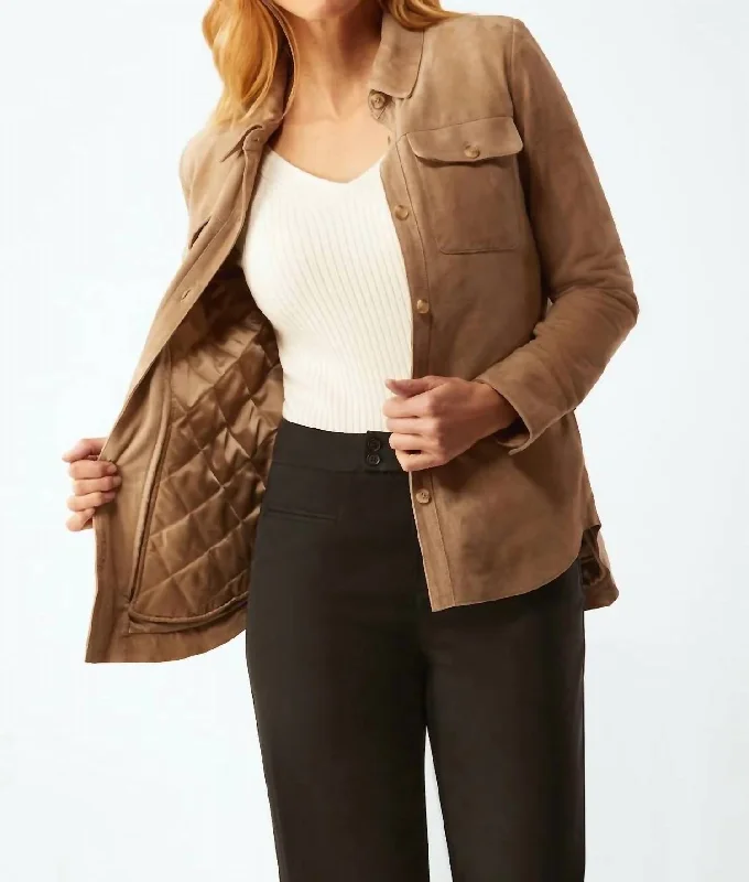 Trend Leading Collection Suede Shirt Jacket In Camel