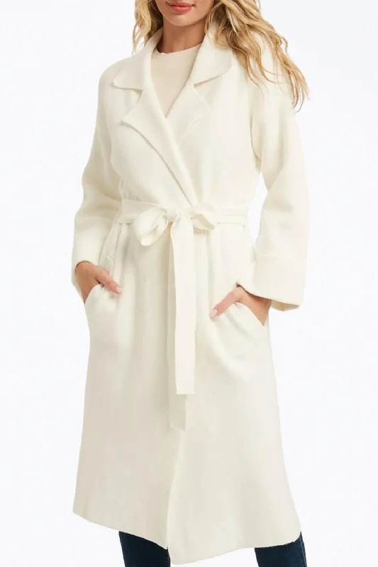 Score Big On Glamorous Red - Carpet Styles Belted Knit Cardigan In Cream