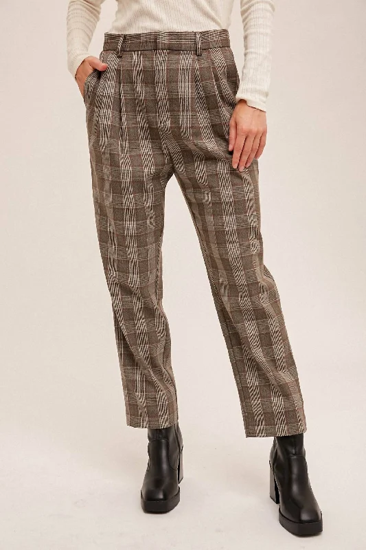 Eco Friendly Fashion Sale Plaid Trousers With Pockets In Brown