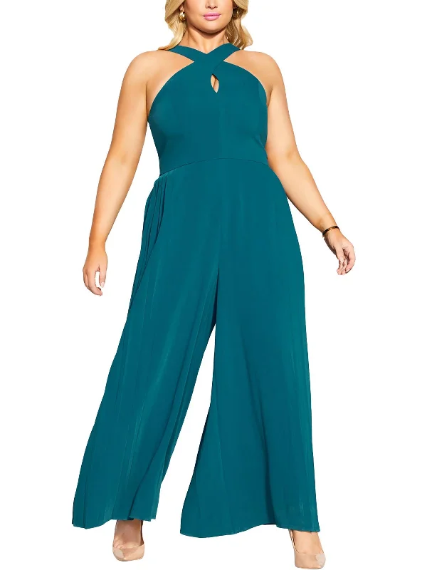 Trendy Street Style Attire Plus Harper Womens Keyhole Halter Jumpsuit