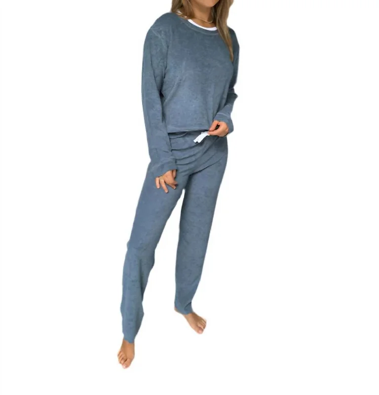 Unleash Your Trendy Side Riviera Plush Toweling Pants In Cool Slate Blue