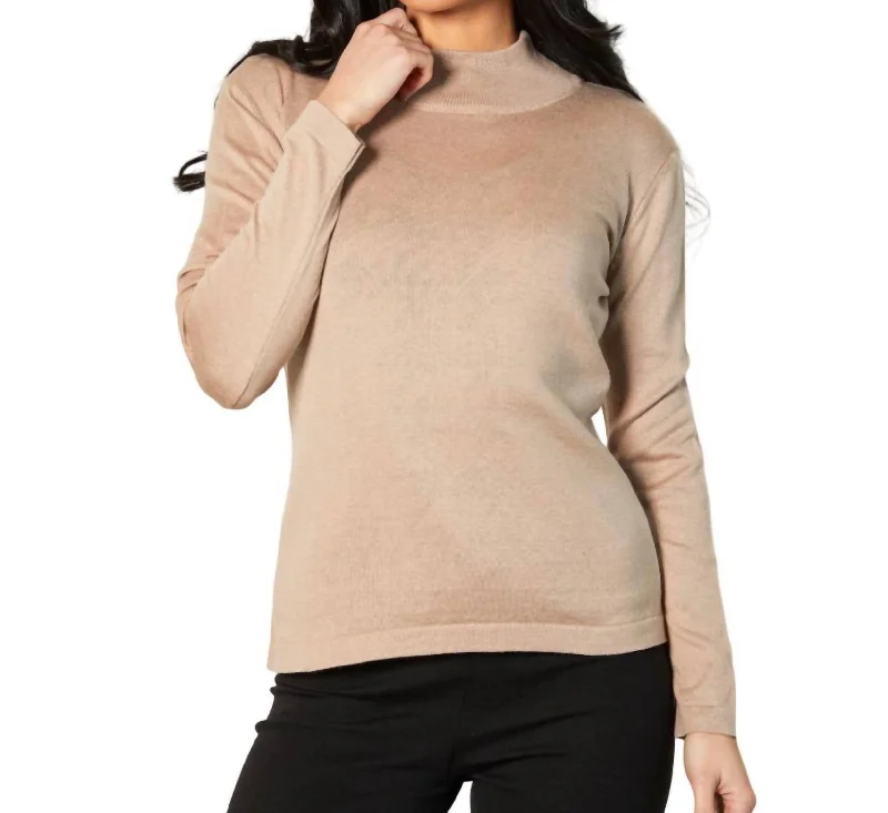 Coastal Beach - Inspired Style Mock Neck Long Sleeve Top In Sand